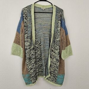 Italy ETRO MILANO Cotton Color Block Cardigan Long Open Knit Sweater Medium 42